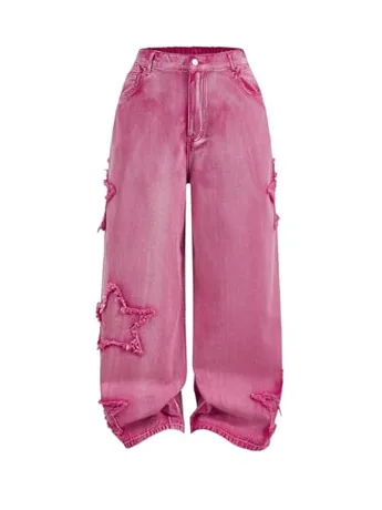 Plus Size Wide Leg Denim Jeans, Pink (3X-Large Plus)