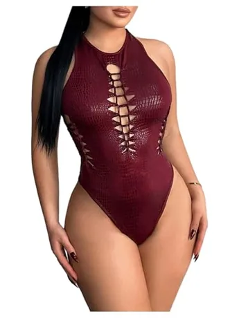 Sleeveless Backless Bodysuit, Burgundy