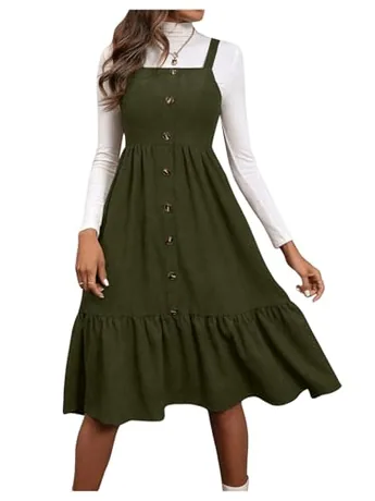 Midi Ruffle Dress, Army Green
