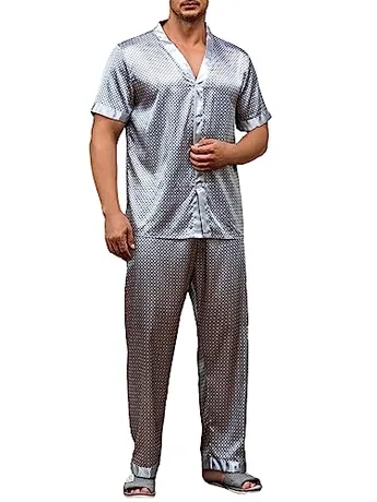 Short Sleeve Satin Sleep Set, Grey (5X-Large)