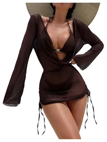 Long Sleeve Swimsuit, Coffee