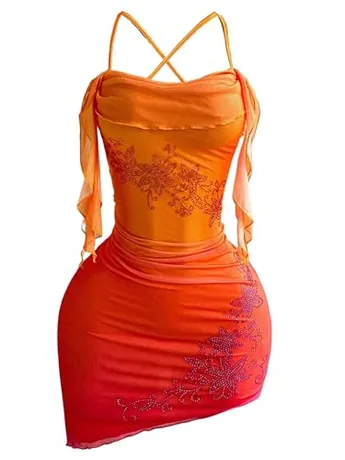Mini Backless Dress, Orange