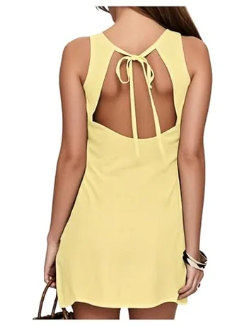 Mini Backless Dress, Yellow