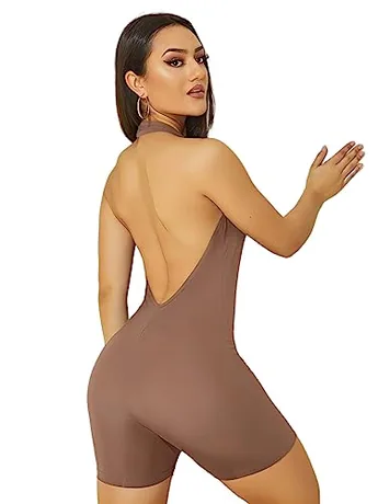 Backless Jumpsuit, Brown (Small)