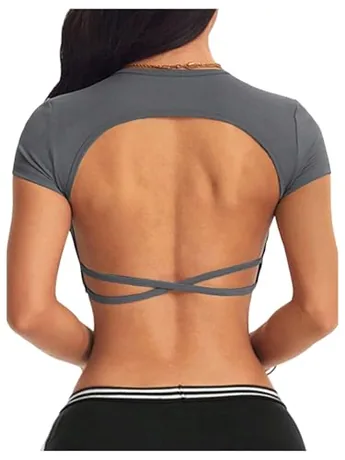 Short Sleeve Crop Top, Grey
