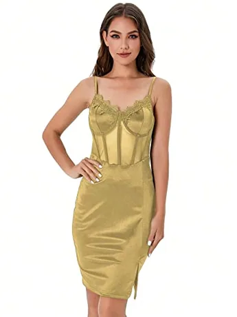 Mini Lace Dress, Gold