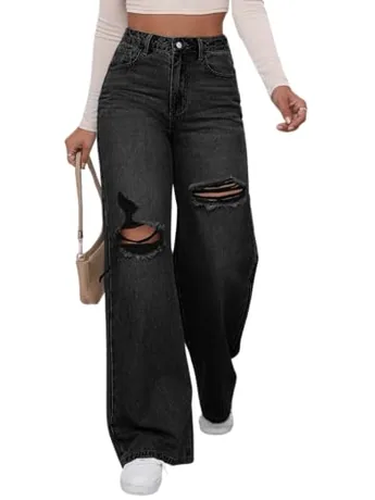 Wide Leg Denim Jeans, Black (with pockets)