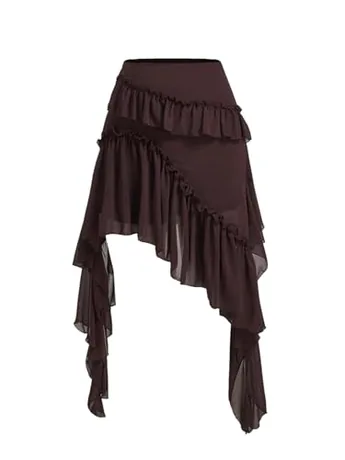 Plus Size Midi Ruffle Skirt, Coffee (5X-Large Plus)
