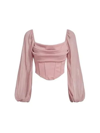 Long Sleeve Mesh Corset Top, Pink