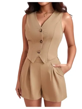 Sleeveless Outfit Set, Khaki (Small)