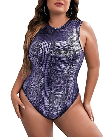 Plus Size Sleeveless Bodysuit, Purple