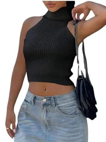 Sleeveless Knit Knitwear, Black