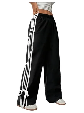 Petite Wide Leg Striped Leggings, Black