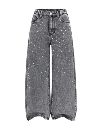 High Waisted Denim Jeans, Grey (12 Years)