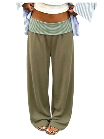 Wide Leg Striped Leggings, Olive