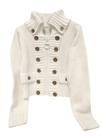 Long Sleeve Knit Knitwear, White (zip up)