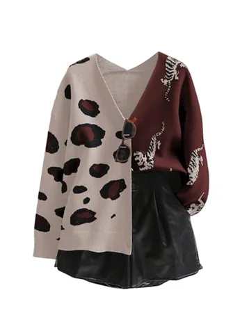 Long Sleeve Leopard Knitwear, Brown
