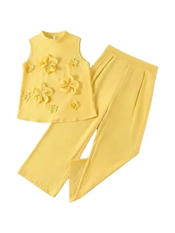 Wide Leg Floral Outfit Set, Yellow